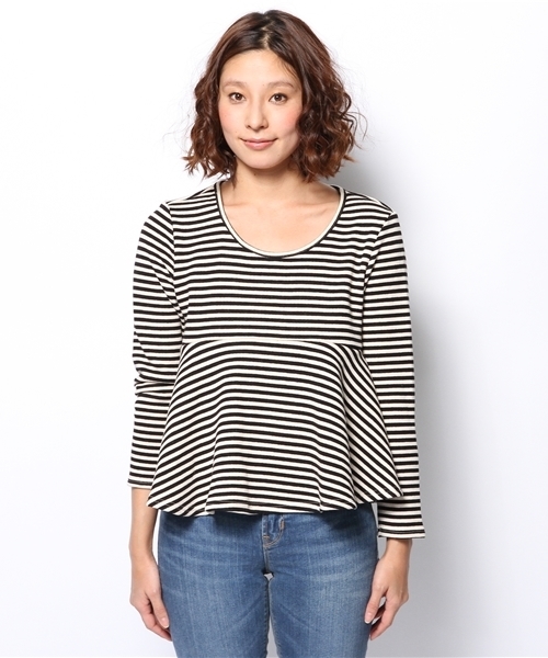 Khaju（カージュ）の「★★Khaju:ボーダーフレアヘムプルオーバー（Tシャツ/カットソー・レディース・ブラック/ブルー・ONE SIZE）」の3枚目の写真