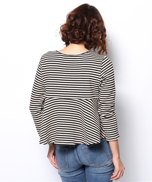 Khaju（カージュ）の「★★Khaju:ボーダーフレアヘムプルオーバー（Tシャツ/カットソー・レディース・ブラック/ブルー・ONE SIZE）」の5枚目の写真