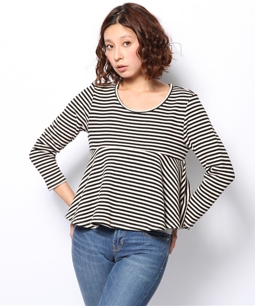 Khaju（カージュ）の「★★Khaju:ボーダーフレアヘムプルオーバー（Tシャツ/カットソー・レディース・ブラック/ブルー・ONE SIZE）」の10枚目の写真