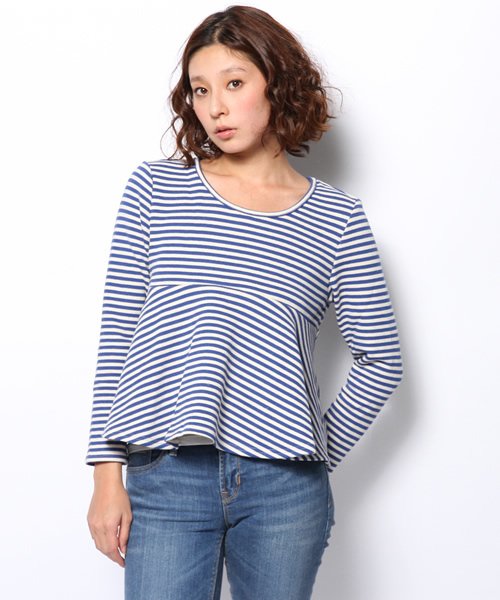 Khaju（カージュ）の「★★Khaju:ボーダーフレアヘムプルオーバー（Tシャツ/カットソー・レディース・ブラック/ブルー・ONE SIZE）」の12枚目の写真