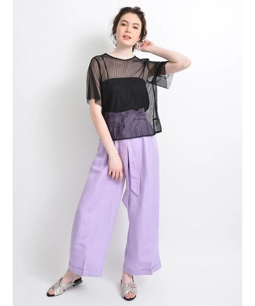 YECCA VECCA（イェッカヴェッカ）の「P.レーヨンリネンワイドパンツ 〇（その他パンツ・レディース・ラベンダー/ブラウン/ライトベージュ・FREE）」の6枚目の写真