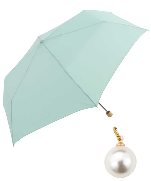 Wpc.(ダブルピーシー)の「【Wpc.】オンライン限定無地アンブレラ(晴雨兼用) パールチャームmini(折りたたみ傘)」|サックスブルー