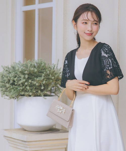 大人気❤️フォーマルトップスレースボレロ 結婚式・パーティー用 レーススリーブ半袖ショート丈パーティー フォーマル ボレロ