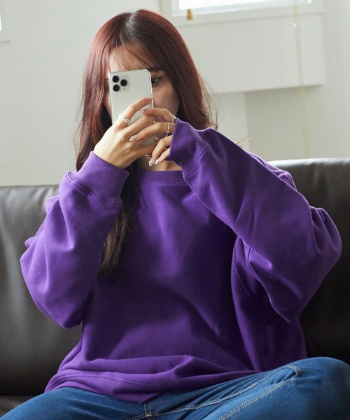 WEGO（ウィゴー）の「WEGO/【WEB限定】カラービッグシルエットプルオーバースウェット（スウェット・メンズ・ベージュ/ブラウン/ダークグリーン/ライトピンク/ブラック/ワイン/ホワイト/サックスブルー/ライトベージュ/ライトパープル/パープル系その他/グリーン系その他/パープル/レッド/イエロー/スミクロ/オートミール/ブルー系その他/ピンク/オレンジ・LARGE/X-SMALL/SMALL/MEDIUM）」の12枚目の写真