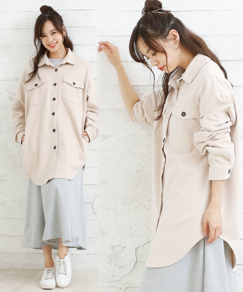 Girly Doll(ガーリードール)の「ルーズチェック CPOシャツ(ポロシャツ・レディース・ネイビー/アイボリー/モカ/ホワイト系その他・FREE)」の3枚目の写真