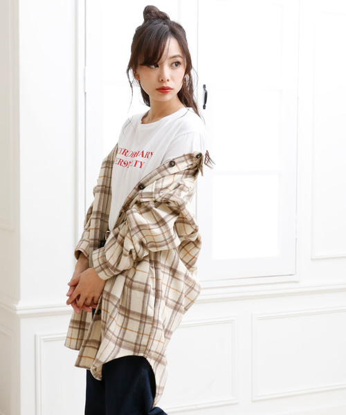 Girly Doll(ガーリードール)の「ルーズチェック CPOシャツ(ポロシャツ・レディース・ネイビー/アイボリー/モカ/ホワイト系その他・FREE)」の18枚目の写真
