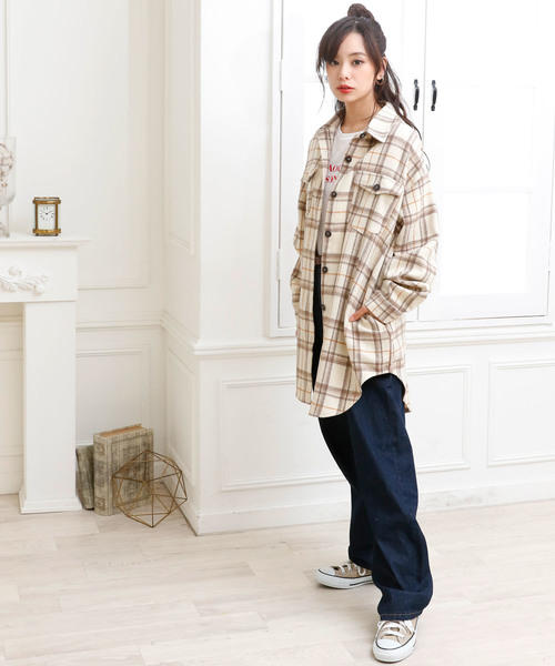 Girly Doll(ガーリードール)の「ルーズチェック CPOシャツ(ポロシャツ・レディース・ネイビー/アイボリー/モカ/ホワイト系その他・FREE)」の20枚目の写真