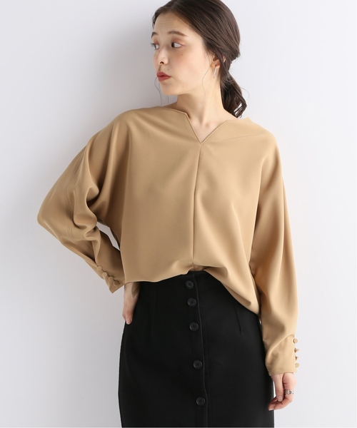 B.C STOCK（ベーセーストック）の「ダブルクロスドルマンブラウス（シャツ/ブラウス・レディース・ブラック/キャメル/ベージュ・FREE）」の3枚目の写真