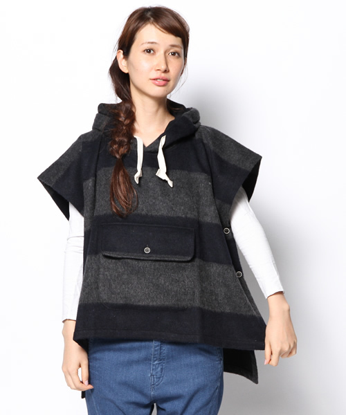 BEAMS BOY(ビームスボーイ)の「BEAMS BOY / ウール ボーダー ポンチョ(ポンチョ・レディース・グレー/ブラウン・ONE SIZE)」の1枚目の写真