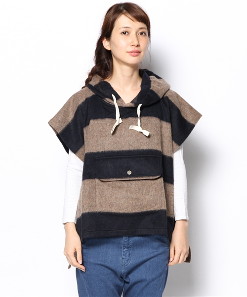 BEAMS BOY(ビームスボーイ)の「BEAMS BOY / ウール ボーダー ポンチョ(ポンチョ・レディース・グレー/ブラウン・ONE SIZE)」の3枚目の写真