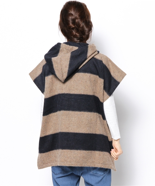 BEAMS BOY(ビームスボーイ)の「BEAMS BOY / ウール ボーダー ポンチョ(ポンチョ・レディース・グレー/ブラウン・ONE SIZE)」の5枚目の写真