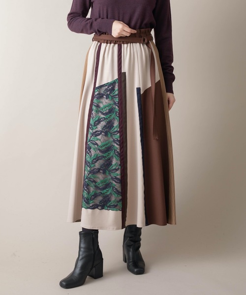 miniyu（ミニュウ）の「La SRIC/テープ＋レースフレアスカート（スカート・レディース・ベージュ/カーキ・38）」の8枚目の写真