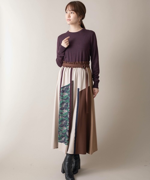 miniyu（ミニュウ）の「La SRIC/テープ＋レースフレアスカート（スカート・レディース・ベージュ/カーキ・38）」の12枚目の写真