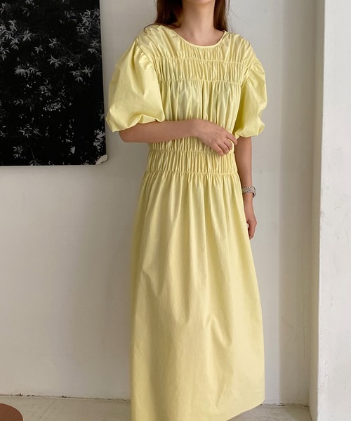 Jewelobe（ジュエローブ）の「シャーリングボリュームワンピース（ワンピース・レディース・キナリ/イエロー/ブラック・FREE）」の20枚目の写真