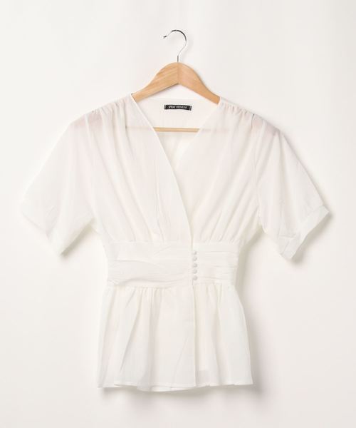 SpRay（スプレイ）の「【WEB限定】楊柳ペプラムカシュクールTOPS（シャツ/ブラウス・レディース・ホワイト/ブラック/サックスブルー/ミント・FREE）」の18枚目の写真