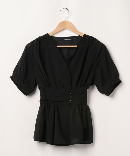 SpRay（スプレイ）の「【WEB限定】楊柳ペプラムカシュクールTOPS（シャツ/ブラウス・レディース・ホワイト/ブラック/サックスブルー/ミント・FREE）」の19枚目の写真