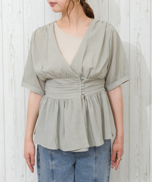 SpRay（スプレイ）の「【WEB限定】楊柳ペプラムカシュクールTOPS（シャツ/ブラウス・レディース・ホワイト/ブラック/サックスブルー/ミント・FREE）」の12枚目の写真