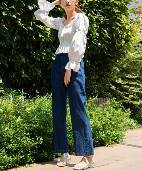 WEGO（ウィゴー）の「WEGO/スクエアネックシャーリングブラウス（シャツ/ブラウス・レディース・ホワイト/ブラック/グリーン系その他・FREE）」の6枚目の写真