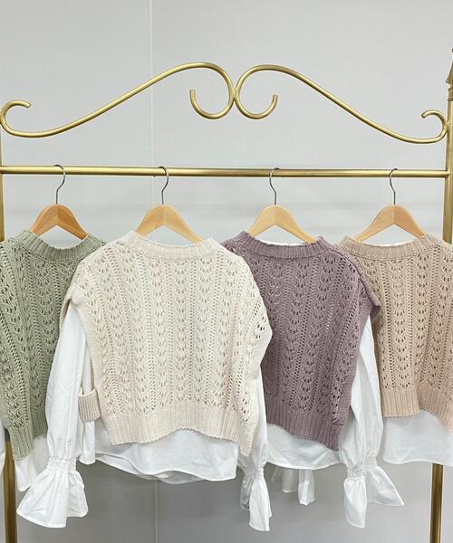 INGNI（イング）の「【セットアップ】スカシベスト＋ブラウスSET（ニット/セーター・レディース・ふじ色系9/ミント/アイボリー/ベージュ・M）」の2枚目の写真