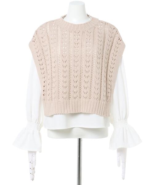 INGNI（イング）の「【セットアップ】スカシベスト＋ブラウスSET（ニット/セーター・レディース・ふじ色系9/ミント/アイボリー/ベージュ・M）」の5枚目の写真