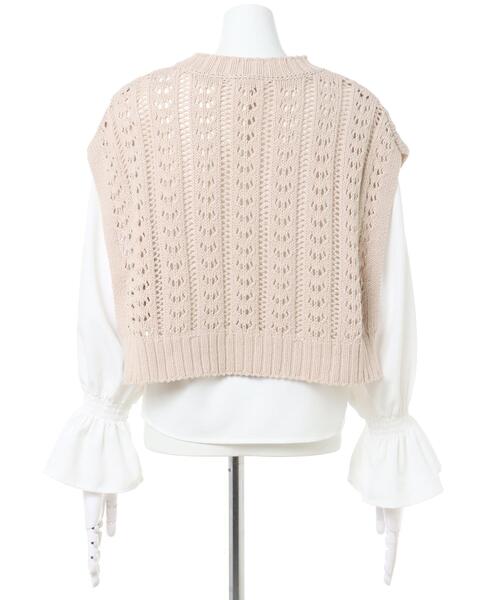 INGNI（イング）の「【セットアップ】スカシベスト＋ブラウスSET（ニット/セーター・レディース・ふじ色系9/ミント/アイボリー/ベージュ・M）」の7枚目の写真