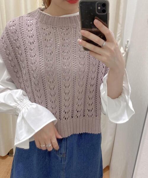 INGNI（イング）の「【セットアップ】スカシベスト＋ブラウスSET（ニット/セーター・レディース・ふじ色系9/ミント/アイボリー/ベージュ・M）」の12枚目の写真