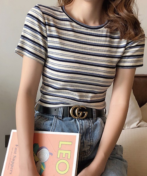 meJane（ミージェーン）の「マルチボーダーＴシャツ/カットソー【ZOZOTOWN限定】（Tシャツ/カットソー・レディース・ネイビー/ホワイト/イエロー・FREE）」の2枚目の写真