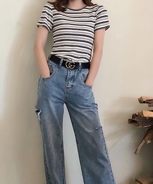 meJane（ミージェーン）の「マルチボーダーＴシャツ/カットソー【ZOZOTOWN限定】（Tシャツ/カットソー・レディース・ネイビー/ホワイト/イエロー・FREE）」の10枚目の写真