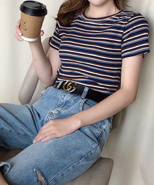 meJane（ミージェーン）の「マルチボーダーＴシャツ/カットソー【ZOZOTOWN限定】（Tシャツ/カットソー・レディース・ネイビー/ホワイト/イエロー・FREE）」の14枚目の写真