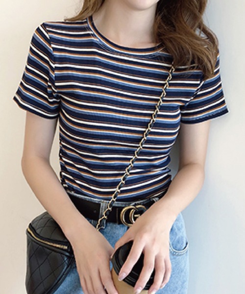 meJane（ミージェーン）の「マルチボーダーＴシャツ/カットソー【ZOZOTOWN限定】（Tシャツ/カットソー・レディース・ネイビー/ホワイト/イエロー・FREE）」の4枚目の写真