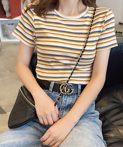 meJane（ミージェーン）の「マルチボーダーＴシャツ/カットソー【ZOZOTOWN限定】（Tシャツ/カットソー・レディース・ネイビー/ホワイト/イエロー・FREE）」の15枚目の写真