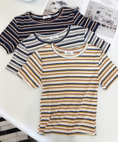 meJane（ミージェーン）の「マルチボーダーＴシャツ/カットソー【ZOZOTOWN限定】（Tシャツ/カットソー・レディース・ネイビー/ホワイト/イエロー・FREE）」の13枚目の写真