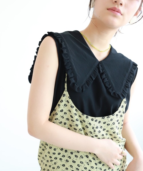 SLOBE citron.（スローブシトロン）の「SLOBE citron. フリルカラーノースリーブ【手洗い可能】◆（Tシャツ/カットソー・レディース・ホワイト/ブラック・FREE）」の2枚目の写真