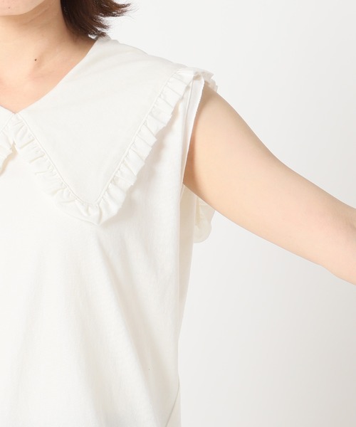 SLOBE citron.（スローブシトロン）の「SLOBE citron. フリルカラーノースリーブ【手洗い可能】◆（Tシャツ/カットソー・レディース・ホワイト/ブラック・FREE）」の3枚目の写真