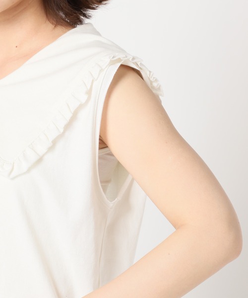 SLOBE citron.（スローブシトロン）の「SLOBE citron. フリルカラーノースリーブ【手洗い可能】◆（Tシャツ/カットソー・レディース・ホワイト/ブラック・FREE）」の10枚目の写真