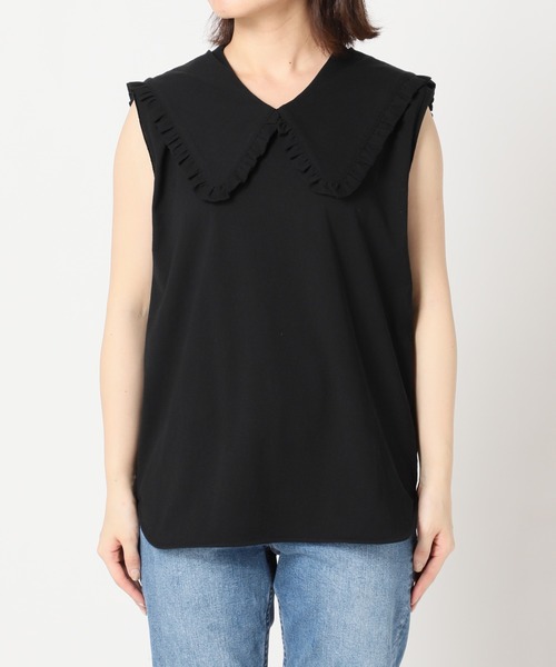 SLOBE citron.（スローブシトロン）の「SLOBE citron. フリルカラーノースリーブ【手洗い可能】◆（Tシャツ/カットソー・レディース・ホワイト/ブラック・FREE）」の20枚目の写真