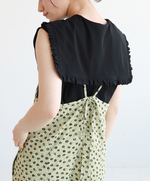 SLOBE citron.（スローブシトロン）の「SLOBE citron. フリルカラーノースリーブ【手洗い可能】◆（Tシャツ/カットソー・レディース・ホワイト/ブラック・FREE）」の4枚目の写真