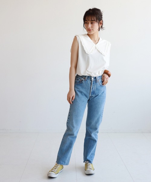 SLOBE citron.（スローブシトロン）の「SLOBE citron. フリルカラーノースリーブ【手洗い可能】◆（Tシャツ/カットソー・レディース・ホワイト/ブラック・FREE）」の18枚目の写真