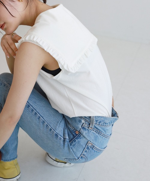 SLOBE citron.（スローブシトロン）の「SLOBE citron. フリルカラーノースリーブ【手洗い可能】◆（Tシャツ/カットソー・レディース・ホワイト/ブラック・FREE）」の15枚目の写真