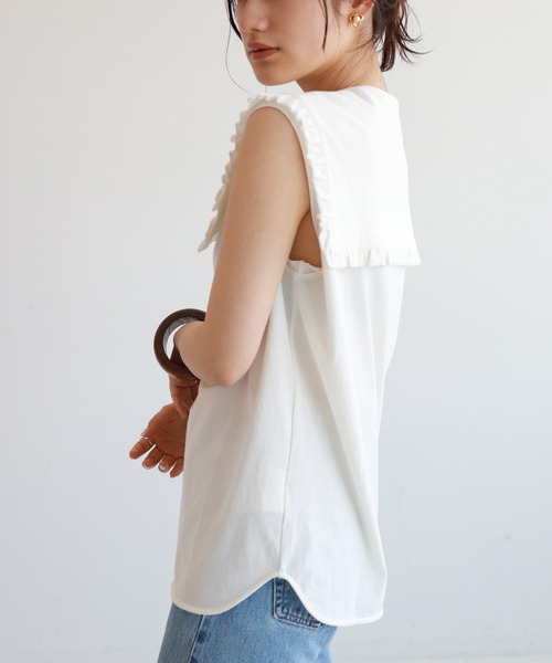 SLOBE citron.（スローブシトロン）の「SLOBE citron. フリルカラーノースリーブ【手洗い可能】◆（Tシャツ/カットソー・レディース・ホワイト/ブラック・FREE）」の12枚目の写真