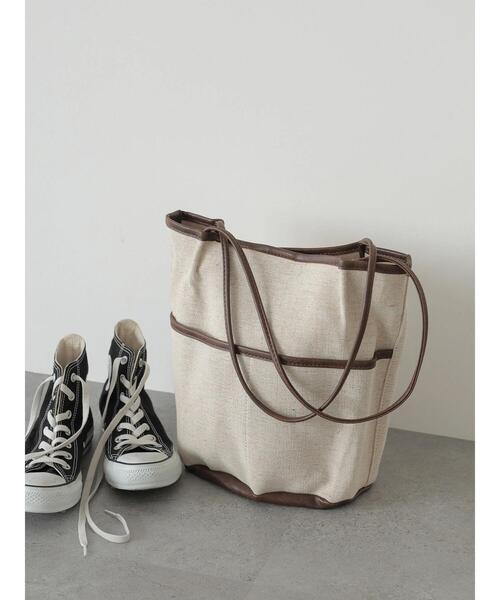 AMERICAN HOLIC(アメリカンホリック)の「パイピング縦長トートバッグ *〇(トートバッグ・レディース・ブラウン/ブラック・FREE)」の2枚目の写真