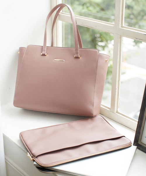 Honeys（ハニーズ）の「ＰＣポーチ付Ａ４トート（トートバッグ・レディース・グレイッシュベージュ/ネイビー/ブラック/ピンク系その他/ピンク・FREE）」の5枚目の写真