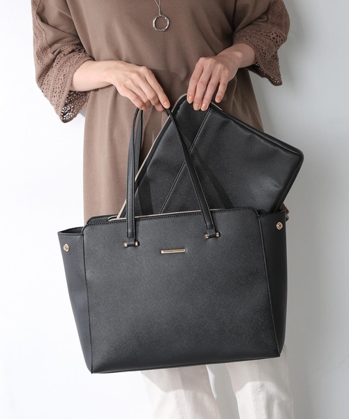 Honeys（ハニーズ）の「ＰＣポーチ付Ａ４トート（トートバッグ・レディース・グレイッシュベージュ/ネイビー/ブラック/ピンク系その他/ピンク・FREE）」の2枚目の写真