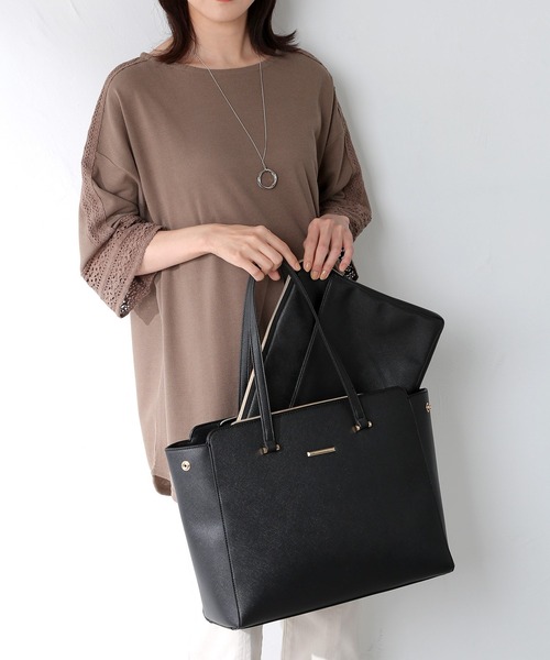 Honeys（ハニーズ）の「ＰＣポーチ付Ａ４トート（トートバッグ・レディース・グレイッシュベージュ/ネイビー/ブラック/ピンク系その他/ピンク・FREE）」の14枚目の写真