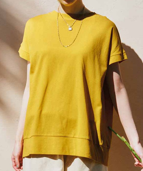 IEDIT(イディット)の「IEDIT コットン100%の強撚かのこを使ったバックリボントップス(Tシャツ/カットソー・レディース・イエロー/パープル・XX-LARGE/SMALL/LARGE/X-LARGE/XXX-LARGE)」の1枚目の写真
