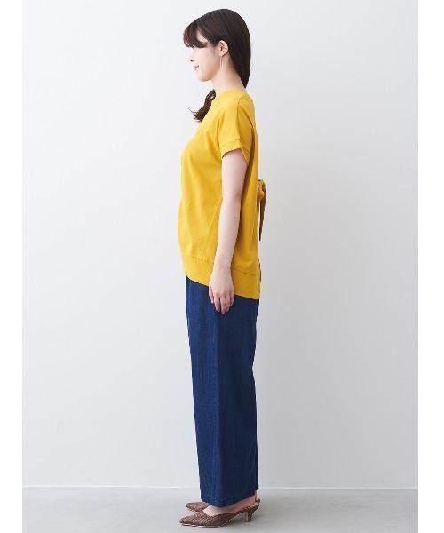 IEDIT(イディット)の「IEDIT コットン100%の強撚かのこを使ったバックリボントップス(Tシャツ/カットソー・レディース・イエロー/パープル・XX-LARGE/SMALL/LARGE/X-LARGE/XXX-LARGE)」の5枚目の写真