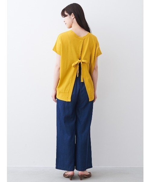 IEDIT(イディット)の「IEDIT コットン100%の強撚かのこを使ったバックリボントップス(Tシャツ/カットソー・レディース・イエロー/パープル・XX-LARGE/SMALL/LARGE/X-LARGE/XXX-LARGE)」の6枚目の写真