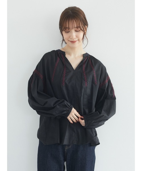 Green Parks(グリーンパークス)の「刺繍スモックシャツ(シャツ/ブラウス・レディース・オフホワイト/ブラック/オレンジ・FREE)」の7枚目の写真