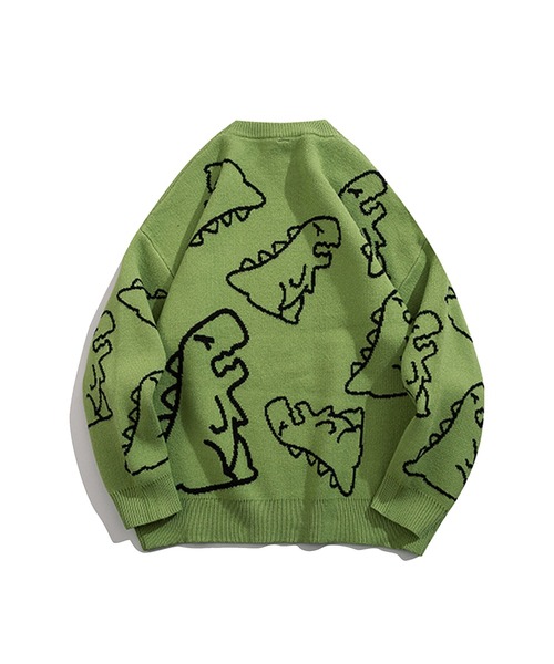 HOOK】かわいい落書き恐竜イラスト 総柄ニット（ニット/セーター