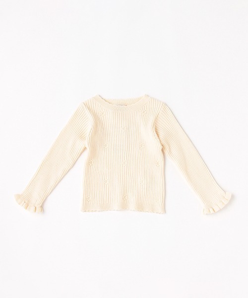 petit main（プティマイン）の「【リンク】花柄編みテレコニット（ニット/セーター・キッズ・オフホワイト/レッド/ライトブルー・80ｃｍ/110cm/120cm/90cm/100cm/130cm）」の2枚目の写真